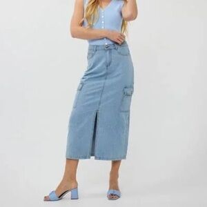 Esqualo Cargo Midi Jean Skirt